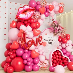Valentine’s Day Wedding Party Balloon Arch Garland Decorations Red Latex Balloon and Love Foil Balloons