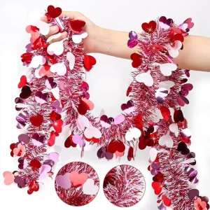 Valentine’s Day Wedding Room Party Decoration Red Love Flower Garland Hanging Plastic Eco Friendly Lightweight Durable Indoor