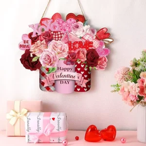 Valentines Day Wooden Welcome Sign Hanging Wall Decor DIY Wood Wall Plaque for Front Door Porch Indoor Outdoor Home Decor Gift