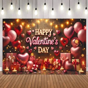 Valentine’s Day love Balloon Gift Box Print Backdrop Wedding Party Valentine’s Day Decorations Poster Background Backdrop