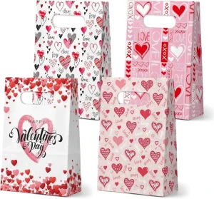 Valentines Gift Bags Party Favors Decorative Valentine Paper Treat Goodies Candy Bag for Holiday Celebrations and Party Supplies