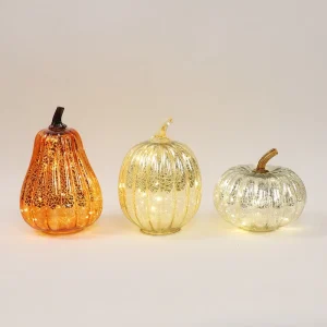 Various Sizes Mercury Painted Glass Glowing Halloween Pumpkin Lantern LED Lighted Thanksgiving Ornaments for Holiday Party