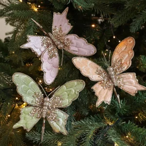 Velvet Butterfly Christmas Tree Ornaments Glitter Butterfly Ornaments with Clips