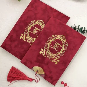 Velvet Wedding Invitation Gold Mirror Acrylic Invite Card Gold Foil Velvet Slip Sleeve Envelope Tassel Invitation Set