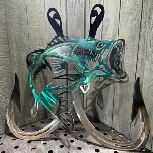 Vertical Elegant Stainless Steel Handcrafted Sculpture Wall Art Hooks Realistic Fish Decor Custom Size Living Room Office Indoor