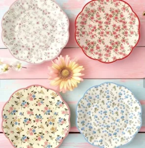 Vibrant Floral Pattern Pink Red Blue Yellow Flower Pattern Melamine Dinner Plate
