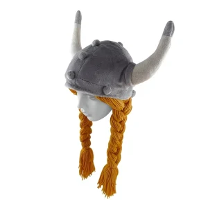 Viking Ox Horn Plush Hat with Long Braids Helmet Wig Hat Anime Funny Cartoon Party Costume Accessory Cap for Kids Adults OEM