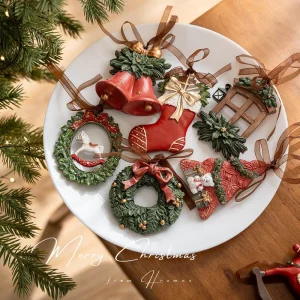Vintage 3D Christmas Tree Stocking Door Wall Window Artificial Wreath Hanging Ornaments Retro Gift Bell for Merry Party Deco