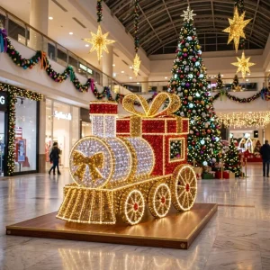 Vintage 3D Train Christmas Gift Box LED Motif Light Large Waterproof Tourist Attraction Mall Holiday Decoration CE RoHS Factory