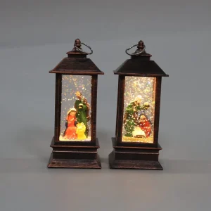 Vintage Bronze Christmas LED Snow Globe Lantern Santa Snowman Design Water Glitter Light for Xmas Decor Gift