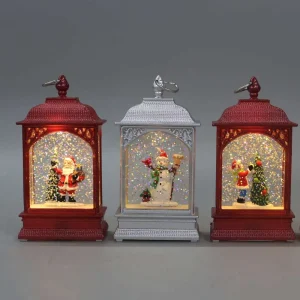 Vintage Carved Mixed Color Christmas LED Snow Globe Hanging Water Glitter Lantern for Holiday Gift