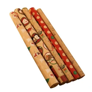 Vintage Christmas Kraft Wrapping Paper Roll Gift Packaging Paper Custom Logo Holiday Retail Use