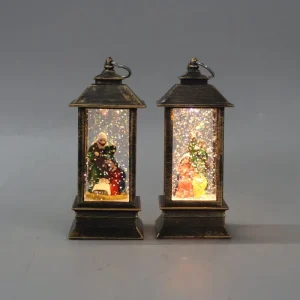 Vintage Christmas LED Lantern Glitter Water Snow Globe Light Santa Snowman Tree Holiday Decoration
