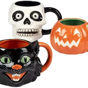 Vintage Halloween Party Ceramic Stoneware Milk Mug with Lid White Color Irregular Pumpkin Shape Non Toxic Lead Cadmium-Free