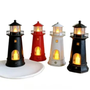 Vintage Mini Plastic Lighthouse LED Rechargeable Touch Control 6000K Daylight Candle Light for Indoor Home Lighting Decoration