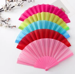 Vintage Plastic Silk Folding Hand Fans Chinese Fabric Fan Pattern Art Craft Japanese Decoration Home Bride Shower Wedding Gifts
