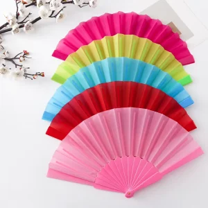 Vintage Plastic Silk Folding Hand Fans Chinese Fabric Fan Pattern Art Craft Japanese Decoration Home Bride Shower Wedding Gifts