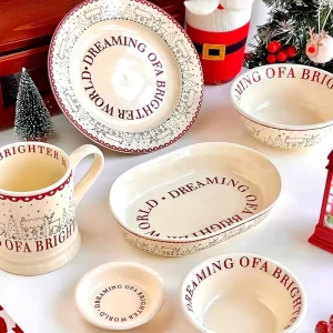 Vintage Red Rim Christmas Village Ceramic Dinnerware Set Letter Mugs Bowls Plates Xmas Breakfast Party Gift Cafe Home Tableware
