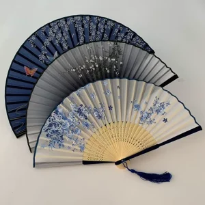 Vintage Silk Folding Fan Retro Chinese Japanese Bamboo Folding Fan Tassel Dance Hand Fan Home Decoration Ornament Craft Gift