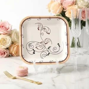 Vintage Swirl Pattern Square Elegant Eco Friendly Disposable Catering Buffet Dessert Wedding Party Dinner Paper Plates