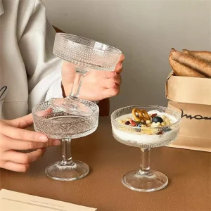 Vintage Vertical Glass Dessert Cup Clear Ice Cream Bowl for Tiramisu Pudding Elegant Tableware for Café Wedding Home Use & Gift