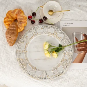 Vintage Wash White Decor Plastic Charger Tray Wedding Banquet Table Decoration Charger Plate