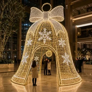 Walk-through Bell Motif Light Warm White and Gold LED IP65 Giant Outdoor Japan Christmas Holiday Decoration OEM