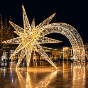 Walk through Warm White Giant 3D Star Archway For Shopping Mall Plaza Festival Scene Decor 3D Star Motif Light