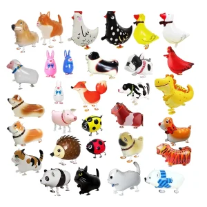 Walking Animal Balloons Set Cute Foil Pet Balloon Dog Cat Dinosaur Panda Farm Animal Balloons for Kids Party