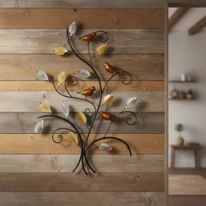 Wall Decor Metal Interior Home Accent 46.99*2.54*71.76CM Black Silver Gold Entryway Metal Wall Decoration for Living Room Decor
