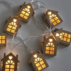 Warm Light Wooden Cabin LED String Lights Cozy Christmas Decorations Festive Scene Ambiance Setup