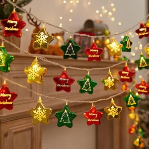 Warm White Copper Star Christmas Tree Light String IP44 Rechargeable Electroplated Decorative Ball Lights Flashing Effect