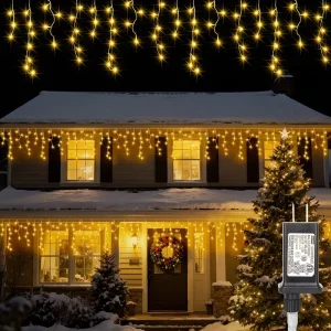 Warm White LED Net Curtain Icicle Lights Indoor Outdoor Home Window Twinkle Festoon Decor Lights