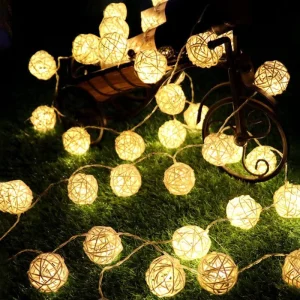 Warm White LED Rattan Ball String Light with 3AA Battery Box