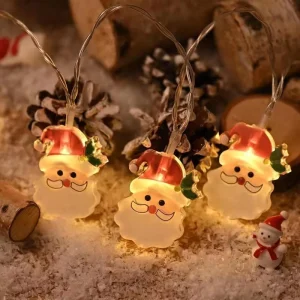 Warm White Rechargeable LED String Lights with Santa Claus and Snowman Pendants for Outdoor Christmas Tree Holiday Decorations