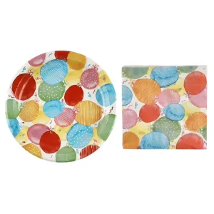 Watercolor Balloon Disposable 16pcs Paper Plates Napkins Set Colorful Party Tableware for Kids Birthday Wedding Celebrations