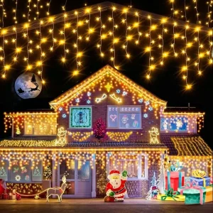 Waterfall & Cascade Christmas Lights LED Display Screen 8 Lighting Modes 9M Warm White for Christmas & Easter