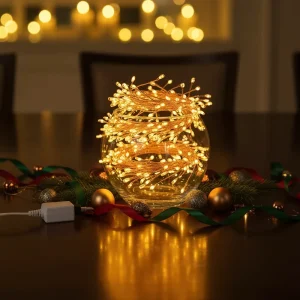 Waterproof 10-Foot Christmas Fairy Lights 200 LED Cluster for Ceiling Bedroom Wreath Window Wedding Christmas Tree Decorations