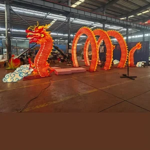 Waterproof Chinese Dragon Lantern Tunnel Gate Traditional Handcrafted Silk Lantern For Lunar New Year Festival Theme Park Decor