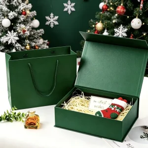 Waterproof High End Magnetic Folding Gift Box with Portable Design and Ribbon Closure for Christmas Holiday Gifts