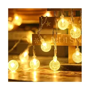 Waterproof Indoor Outdoor Fairy Warm Soft White Crystal Crackle Ball Globe Bubble String Lights for Valentine’s Day Decor