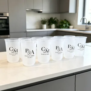 Wedding 90 95 98mm Custom Logo Print 12 14 16 20 24oz 500ml 700ml PET U Shape Cold Drinking Juice Soda Ice Coffee Plastic Cups