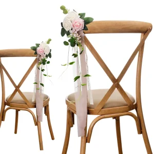 Wedding Aisle Decorations Chair Bench Artificial Flowers Wedding Decoration with Chiffon Ribbons