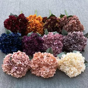 Wedding Artificial Burgundy French Hydrangea Bouquet Silk Flower Handmade for Graduation Halloween Chinese New Year & Christmas