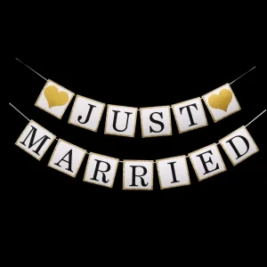 Wedding Banner Decorations Just Married Paper Wedding Garland Supplies Bride’s Room Photo Prop Decorations