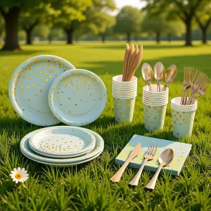 Wedding Blue Gold Birthday Tableware Set Party Decorations Supplies Decor Holiday Festive Decorations Events Party Tableware Set