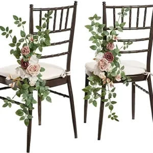 Wedding Chair Flower Decorations Aisle Pew Church Silk Artificial Blush Cream Floral Backdrop Rose Arrangements Elegant Vintage