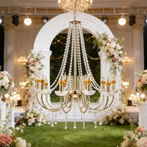 Wedding Chandelier Gold Light Wrought Iron Crystal Chandelier Wedding Background Stage Ceiling Decorative Lights Wedding Props