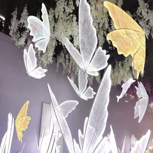 Wedding Decoration Props Golden Luminous Fabric Butterfly Scene Decoration Chandelier Hanging Photo Wall Ornaments