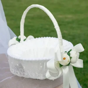 Wedding Decoration Romantic Ceremony Party Decoration White Wedding Portable Bow Basket for Bride Arrangement